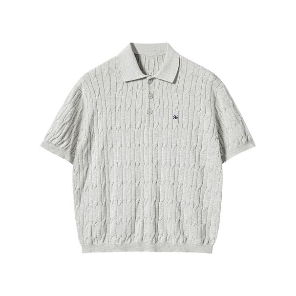 Men's 100% Cotton Cable Knit Polo Shirt, Short Sleeve Casual Business Summer T-Shirt, Breathable For Daily & Office Wear_desvips.com