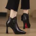 Sexy Pointed Toe Black High Heel Spring Winter PU Leather Zip Design Free Shipping For Women Elegant Belt Buckle Ankle_desvips.com