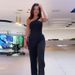 Women's Clothing summer new fashion slanted shoulder collar waist solid color wide leg jumpsuit for women_desvips.com