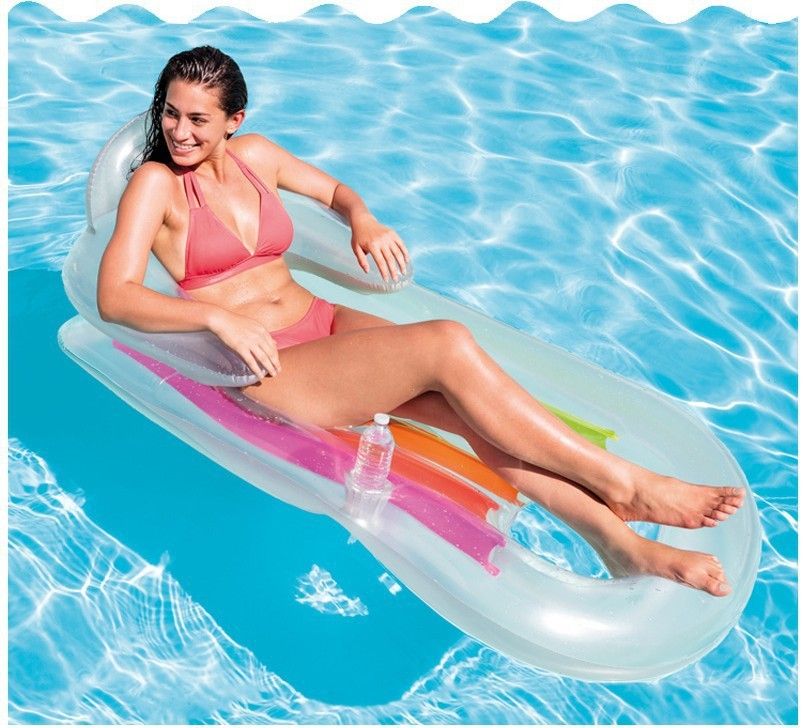 Inflatable Beach Water Lounge Chair Floating Row Outdoor Swimming Pool Leisure Entertainment Cup Hole Lounge Chair Floating_desvips.com