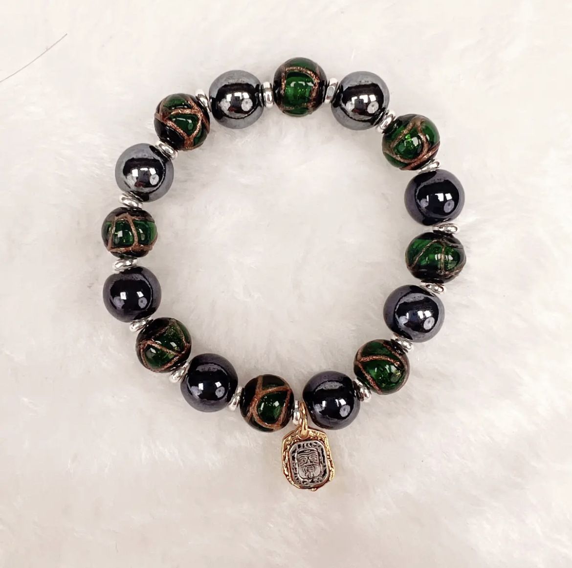 Traditional Chinese blessing incense gray glass bracelets, ensuring peace, transporting blessings, attracting wealth, and clearing negative energy_desvips.com