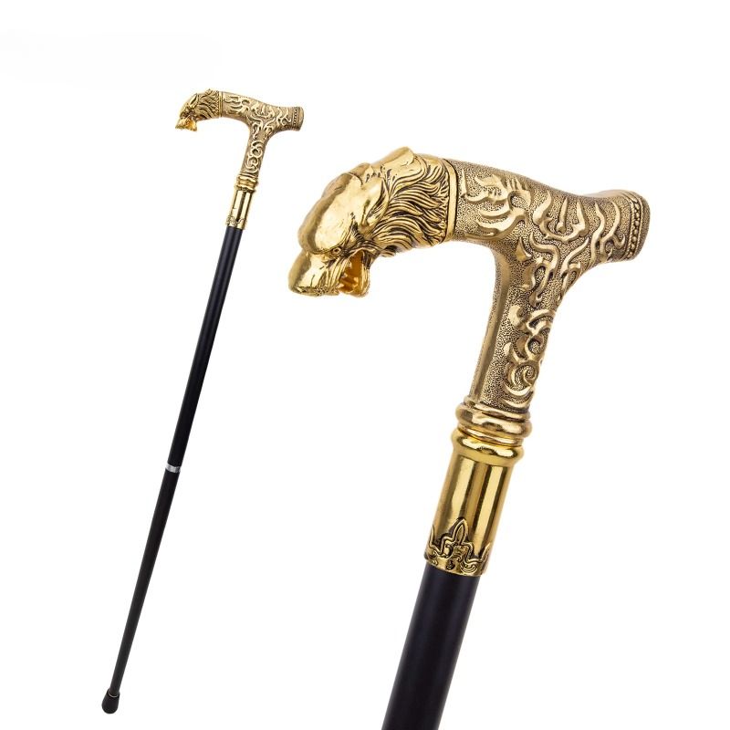 gold lion head handle decorat stick for man party cane women elegant fashionable walking stic no sword_desvips.com
