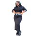Women's Clothing casual hooded long sleeved sweatshirt denim splicing slit skirt suit_desvips.com