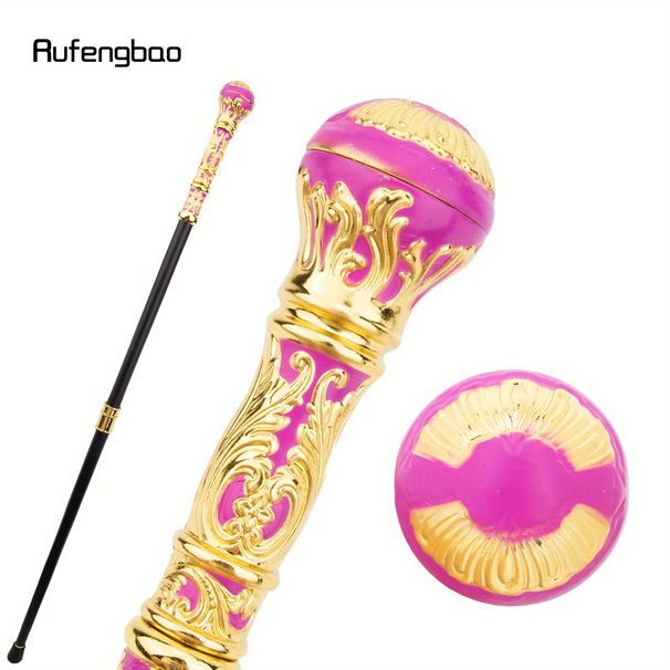 Golden Pink Luxury Round Handle Fashion Stick For Party Decorative Walking Cane Knob Walking Stick Performance Stage Cane 93cm_desvips.com