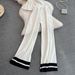 Women's Clothing sleeveless slim fit knitted top two piece suit casual high waist slim straight wide leg pants_desvips.com