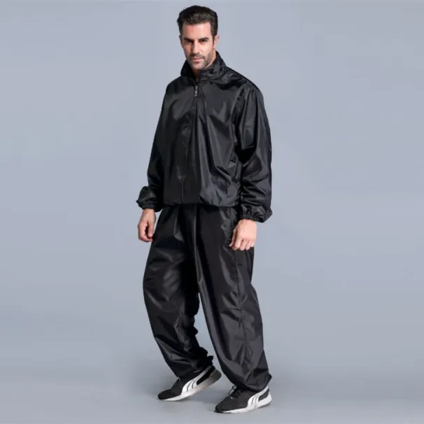 High Quality Sweating Suits For Workouts Sauna Suit Men PVC Sport Tops+Pants Set Sweat Quick Lose Weight Fitness Running_desvips.com
