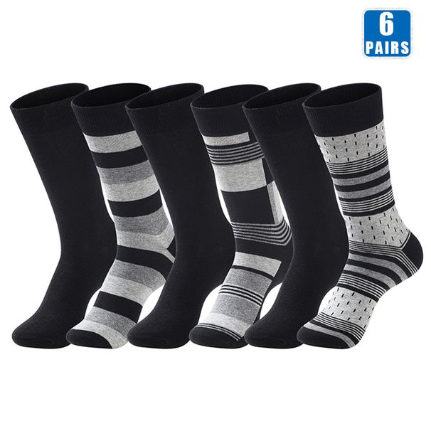6 Pairs Men's Business Socks High Quality Cotton Soft Casual Brand Stripe Black Gentleman Plus Size Male Dress Sock_desvips.com