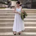 Korean Chic Summer New French Style Elegant High Waist Slimming Solid Color Strap V-neck Women Long Dress_desvips.com