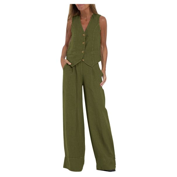 Women's Clothing new fashion vest trousers collage stitching cotton and linen casual suit_desvips.com