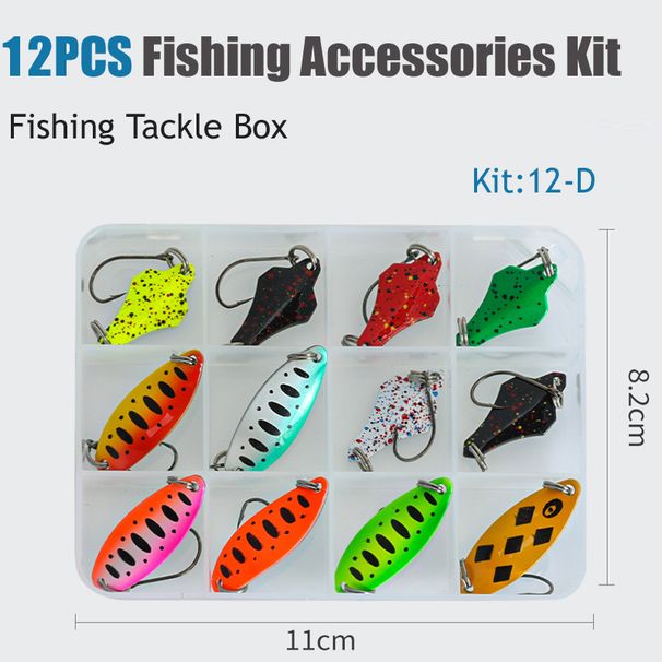 12/43PCS Professional Multi-Color Sequined Metal Set,with Single Hook Artificial Trout Spinner Lure Fishing Accessories_desvips.com