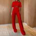 french lace hollow out women's outfit blouse and pants set with elegant embroidery detachable buttonup top and highwaisted trousers_desvips.com
