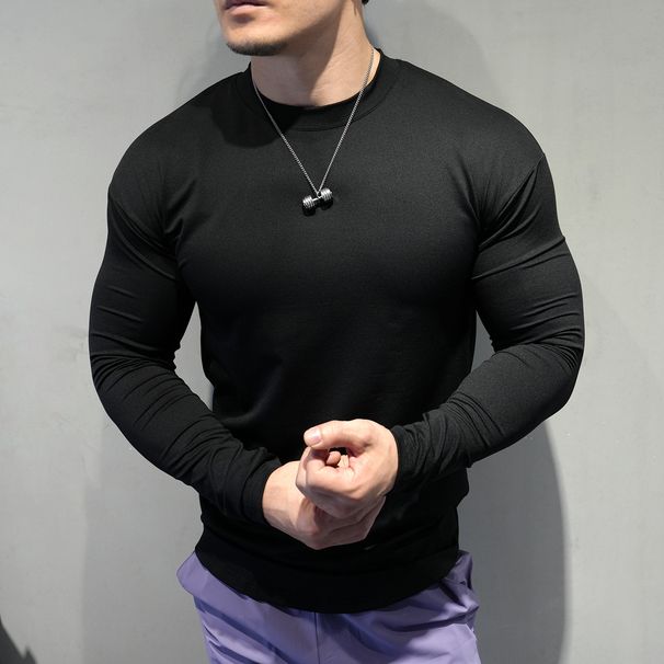 Cross Border Autumn And Winter New Men's Sports Fitness Long Sleeved Sweatshirt Slim Fit High Elastic Quick Drying Breathable Autumn Shirt_desvips.com