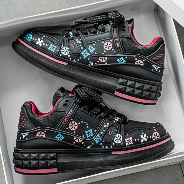 Free Shipping 2026 Spring Men's Platform Sneakers, Fashion Print Chunky Dad Shoes, Thick Sole Comfortable & Versatile_desvips.com