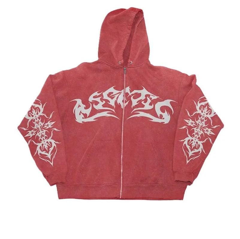 Street Hip-Hop Star Girl Print Black Zip-Up Hoodie Y2k Harajuku Jacket Sweatshirt For Women_desvips.com