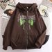 Skull Butterfly Street Hip Hop Gothic Harajuku Y2k Black Zipper Double Layer Hoodie Women's Jacket Sweatshirt_desvips.com