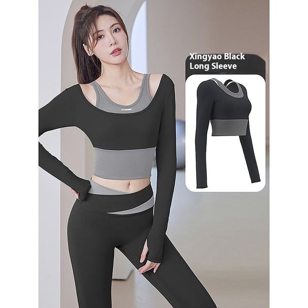 Yoga Running Sports Professional Training Quick-Dry Long Sleeve Top Fitness Clothing Set For Women_desvips.com