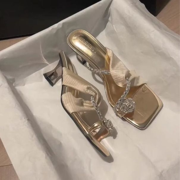 Style French Stunning Sandals For Women Summer Outdoor Wear Internet Celebrity Pigeon Egg Rhinestone Match Skirt High_desvips.com
