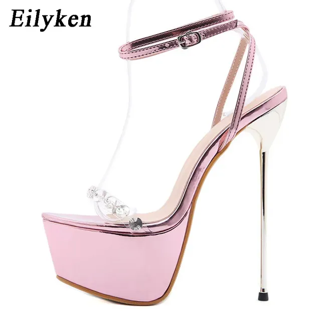Eilyken Pink Sweet Ankle New Buckle Strap Women's Sandals PVC Quality Transparent Crystal Platform Summer Fashion High_desvips.com