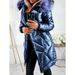 Elegant Long Sleeve Faux Fur Trimmed PU Coat For Women - Slim Fit Winter Jacket With High Gloss Finish, Warm & Stylish (Black, Blue, Dark Green)_desvips.com