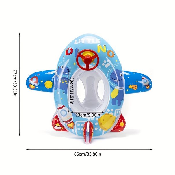 Kids Inflatable Dinosaur Airplane Swimming Ring, Cartoon Seat Float, Durable PVC Pool Float For Children Boys Girls, Summer Pool Supplies_desvips.com