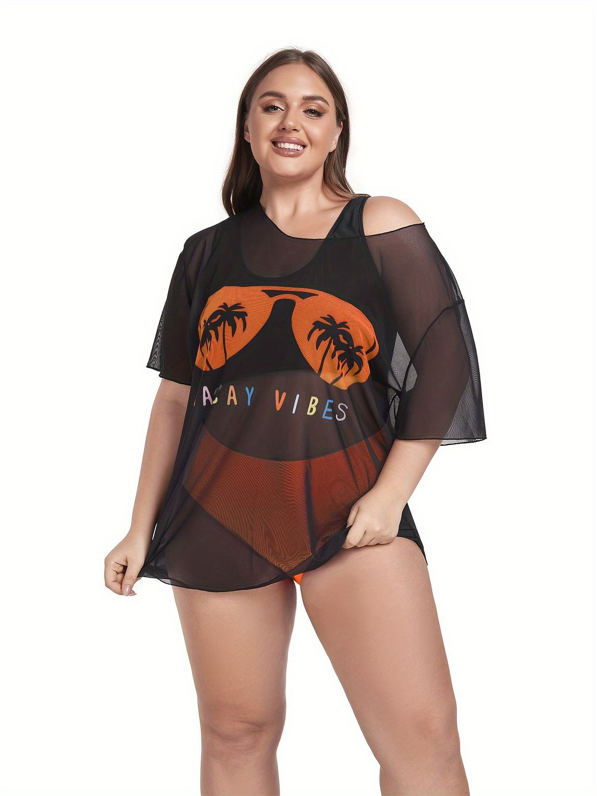 New Three-piece Swimsuit Women's Plus Size High-waisted Bikini Swimsuit Smock Set_desvips.com