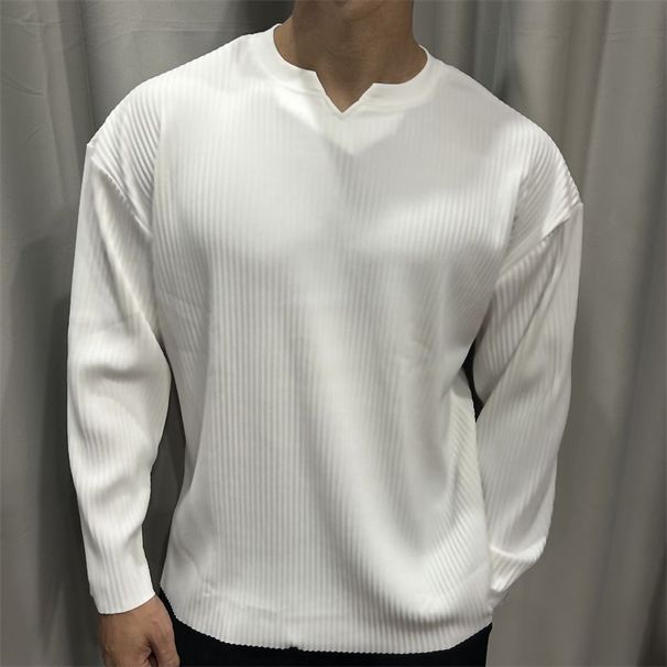 V-neck Design With Threaded Long Sleeves, Autumn Men's T-shirt, Loose Fit Fitness Clothes, Sporty Drape, New Versatile_desvips.com