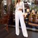 Women's Clothing autumn new fashion home simple asymmetric long pure white trousers_desvips.com