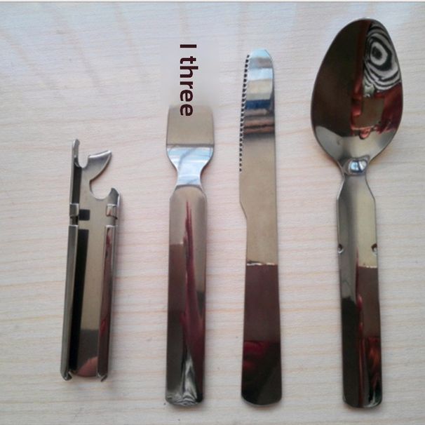 Stainless Steel Outdoor Camping Portable Three-Piece Western Knife Fork Spoon Set Foldable Storage Cutlery_desvips.com