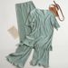 Women's Clothing new style temperament round neck T shirt top high waist split wide leg pants two piece suit_desvips.com