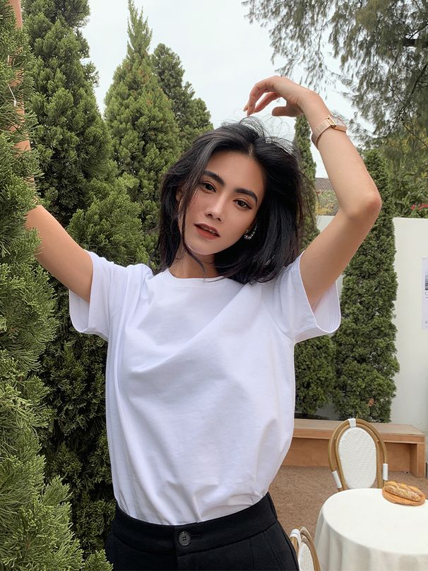Women's White T-shirt With Regular Shoulders, 2026 Spring-summer New Style~ Solid Color Short-sleeve Base Shirt, Can Be_desvips.com