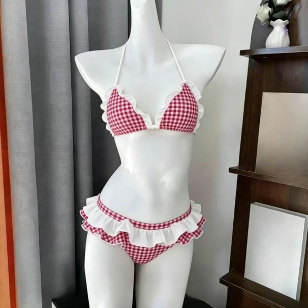Women Y2k Sweet Bikini Set Japanese Kawaii Print Ruffles Lolita Swimsuit Crop Top + Skirt Two Piece Swimwear Beach Wear_desvips.com