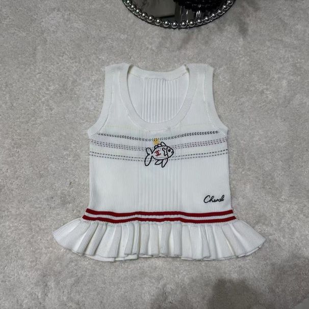 New Embroidered Spicy Girl Striped Top Camisole Slim Fit Summer Sleeveless Short Knitted Vest_desvips.com