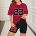 Women's Clothing Solid color all match digital printing two piece short sleeved shorts loose casual spring and summer_desvips.com