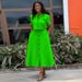 Women's new temperament round neck short-sleeved top high waist button-down skirt suit_desvips.com