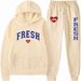 Printed Loose Spring Autumn Hooded Sweatshirt And Jogger Pants Set_desvips.com