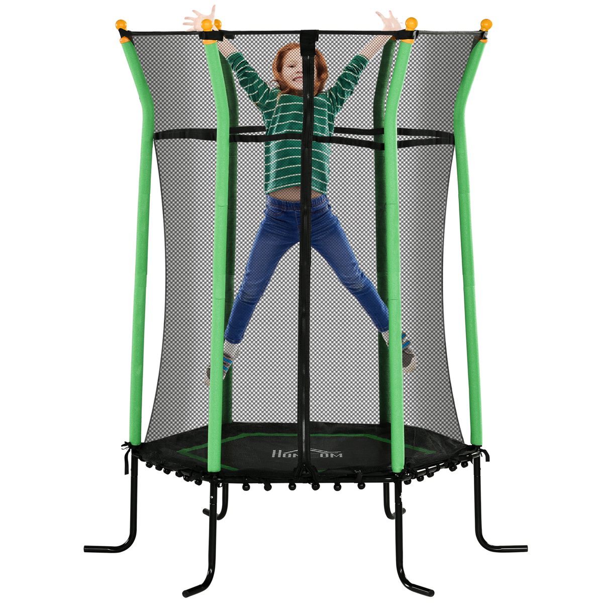 Trampolino Elastico Per Bambini 3-10 Anni Con Ingresso A Cerniera E Pali Imbottiti, 122x111x190 Cm, Verde_desvips.com