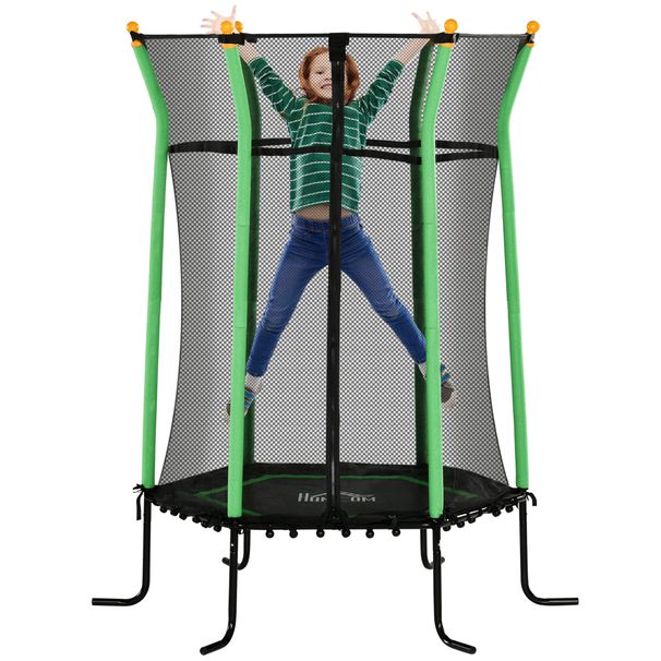 Trampolino Elastico Per Bambini 3-10 Anni Con Ingresso A Cerniera E Pali Imbottiti, 122x111x190 Cm, Verde_desvips.com