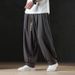 Men's Summer Loose-fitting Linen With A Drapey Feel, Wide-leg Casual Trousers, New Chinese-style Large-size Cotton-linen_desvips.com