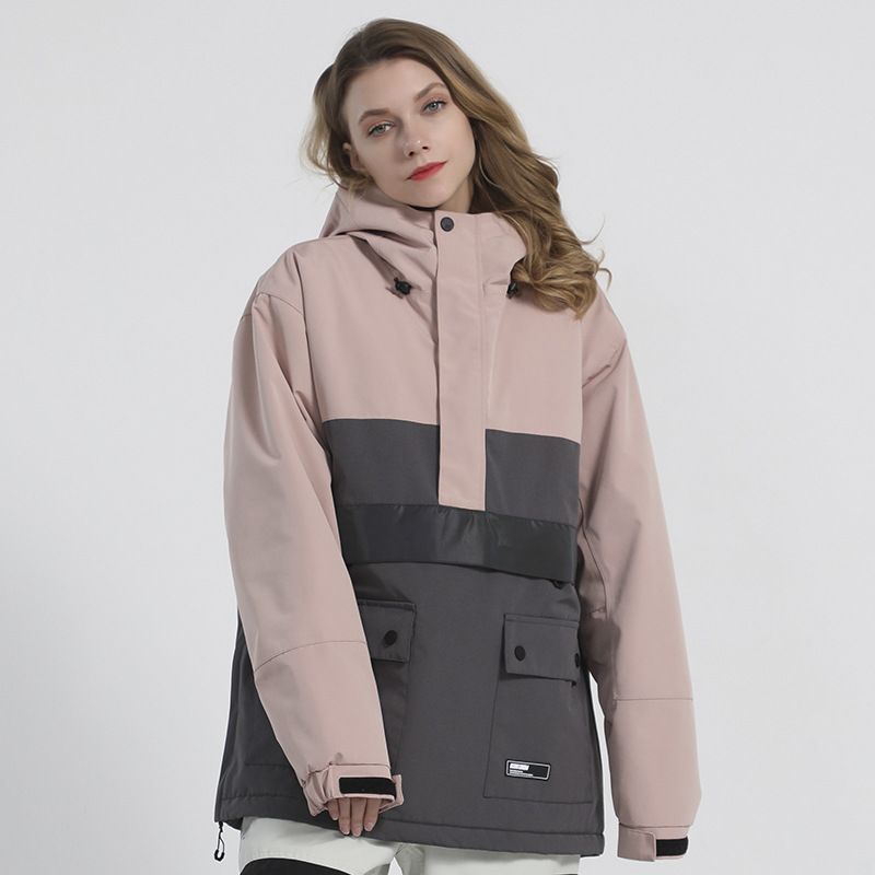 001 001 Winter New For Women Korean Double Reflective Warm Waterproof Night Glow Ski Hoodie Single Board Color Block Snow Suit_desvips.com