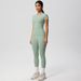Nude Feel Quick Drying Short Sleeved Yoga Outfit Set High Waisted Hip Lifting Tight Fitting Sportswear for Outdoor Training And Running_desvips.com