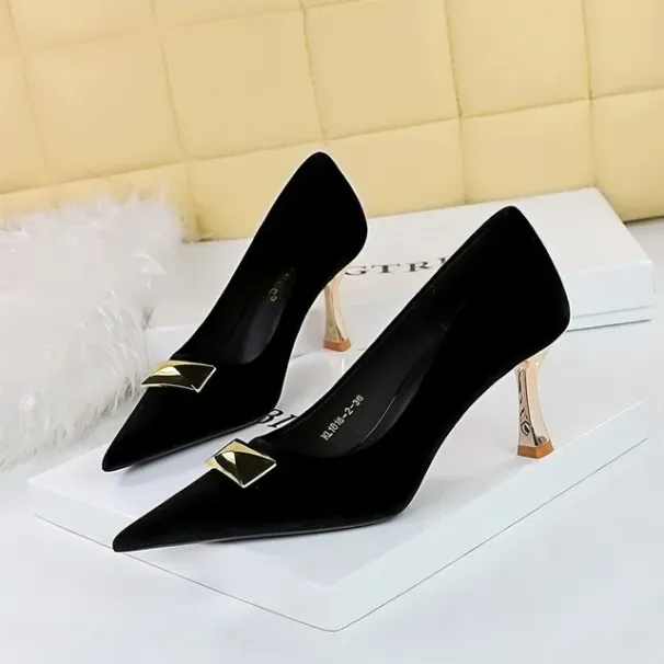 Shoes BIGTREE Woman Pumps Classic Basic Metal Decoration Pointed Toe Quality Ck 7Cm Thin New High Heels Mature Lady_desvips.com
