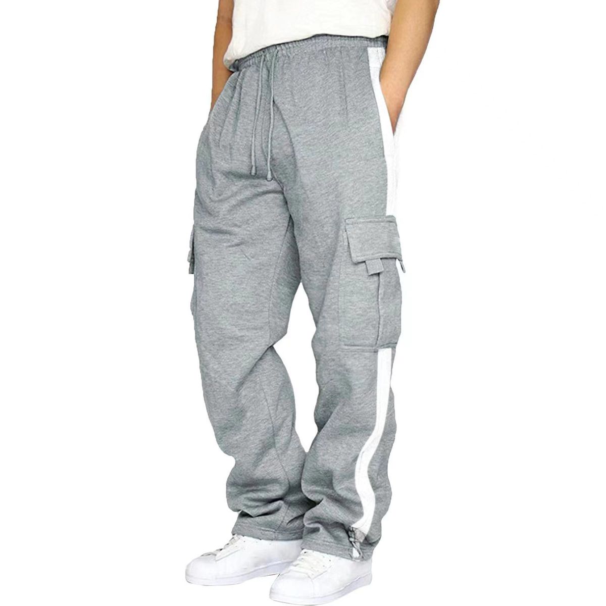 New multi pocket casual straight tube loose color blocked workwear sports and fitness pants, outdoor pants_desvips.com