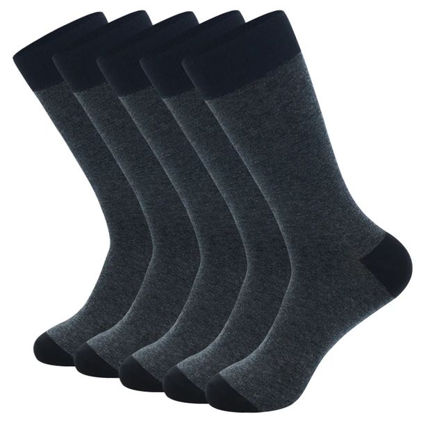 5 Pairs Large Fashion Business High Quality Stripe Black Gray Pure Men Cotton Sports Socks Size EU41-48_desvips.com