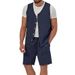 Men's Cotton And Linen Suit Casual Sleeveless Cardigan Shorts Two-Piece Suit_desvips.com