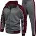 Men's Color Block Hooded Jogging Set - Breathable Polyester Running Jacket & Pants 2-Piece Outfit For Winter_desvips.com