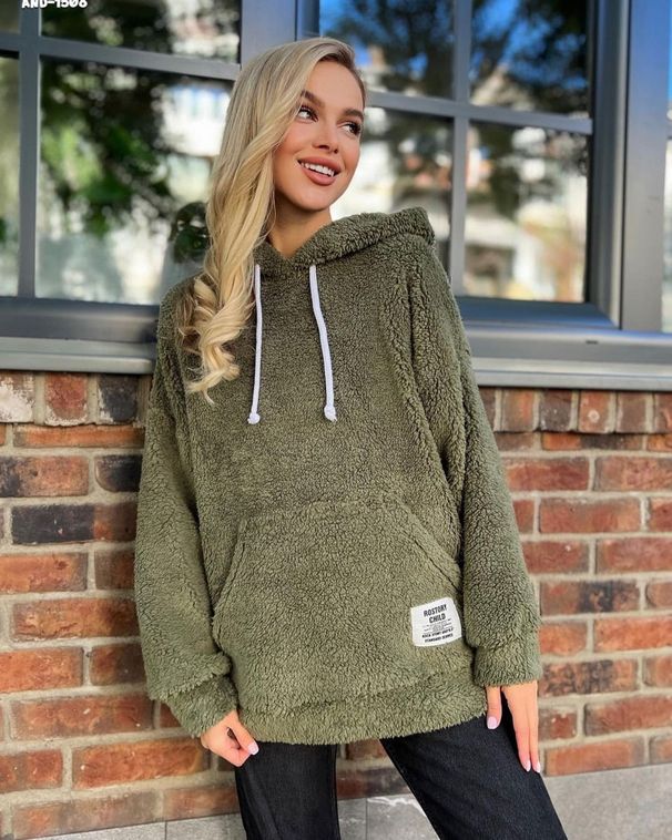 Women's flannel loose hooded long-sleeved pullover plush sweatshirt_desvips.com