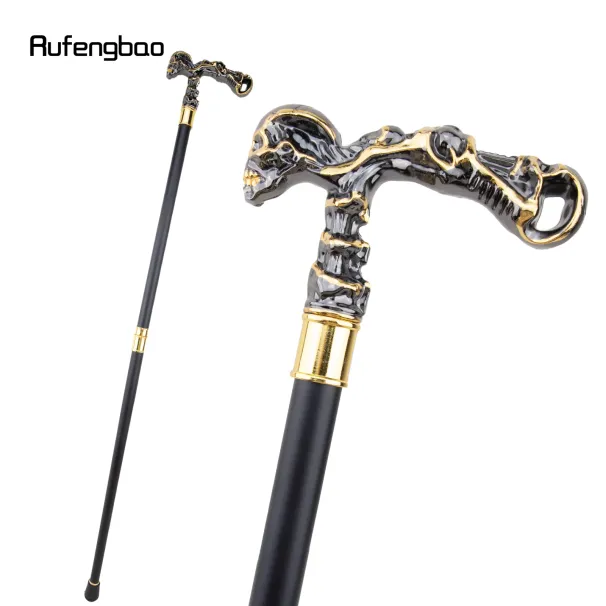 Golden Black Skull Walking Stick Decorative Vampire Decorative Cane For Halloween For Cosplay And Parties, For Cosplay & Party_desvips.com