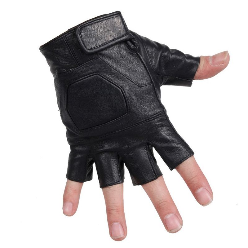 Genuine Leather Half-finger Gloves Men, Sheepskin, Suitable For Cycling, Driving, Outdoor Hiking, Leisure Sports,_desvips.com