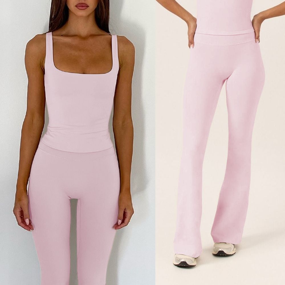 Women's Yoga Outfit Set Long Pants Flared Sports Vest Quick Drying Pilates Running Top Fitness Gym Workout Clothes_desvips.com