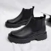British Style Men Thick Bottom Waterproof Work Shoes Casual Fashion Classic Leather Comfy High Top Round Toe Boots_desvips.com